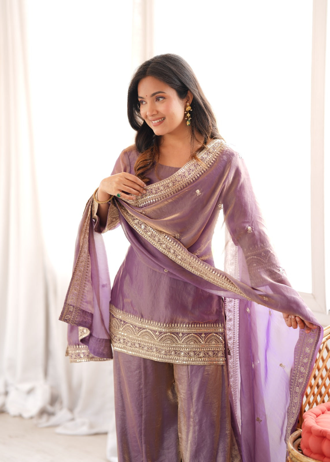 Trendy Frendy Silk Embroidered Kurta Palazzo Set with Dupatta