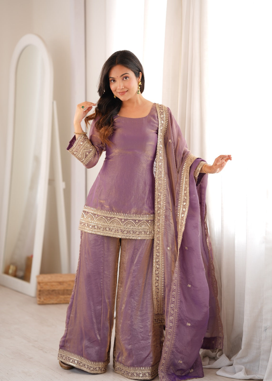 Trendy Frendy Silk Embroidered Kurta Palazzo Set with Dupatta