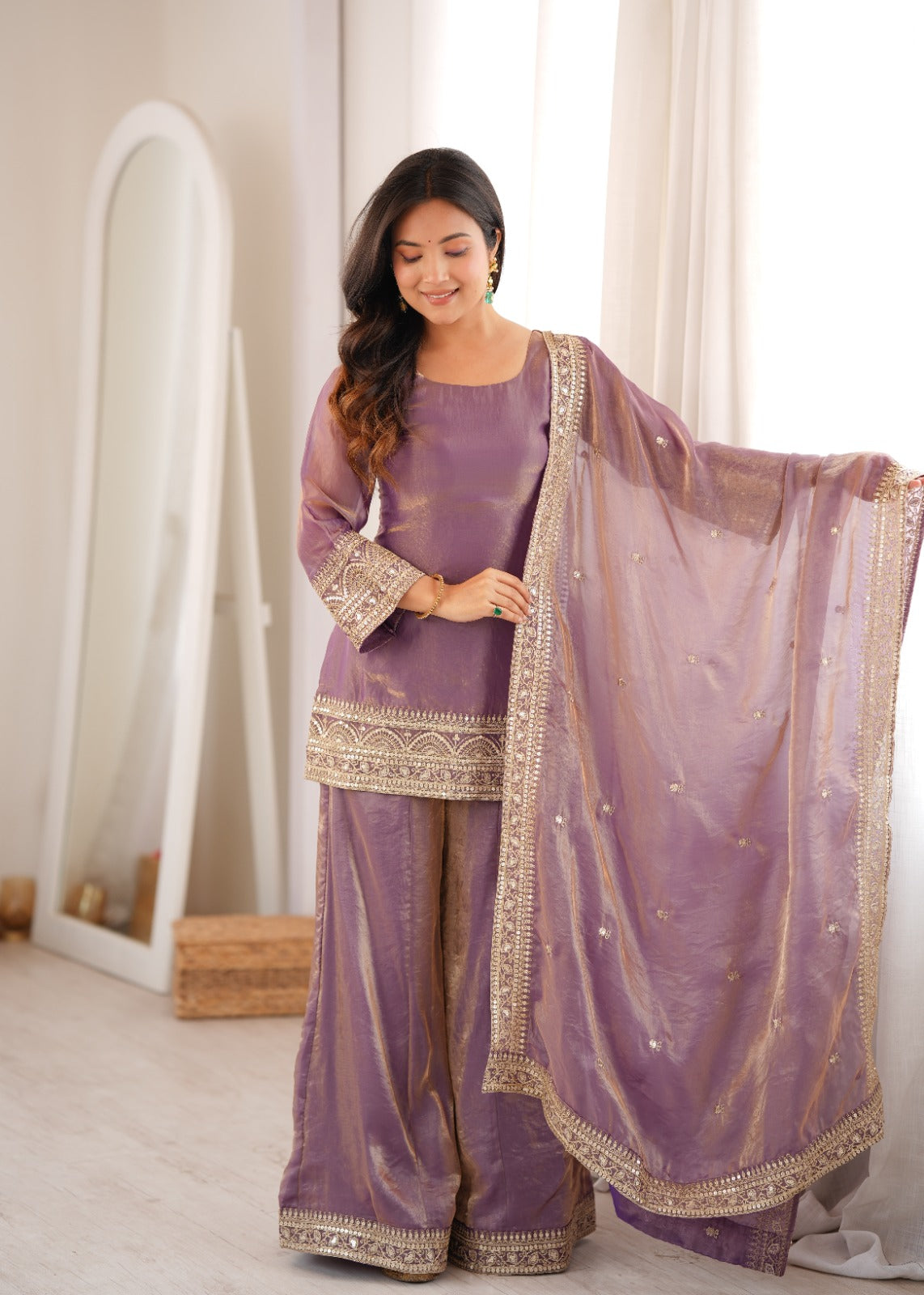 Trendy Frendy Silk Embroidered Kurta Palazzo Set with Dupatta