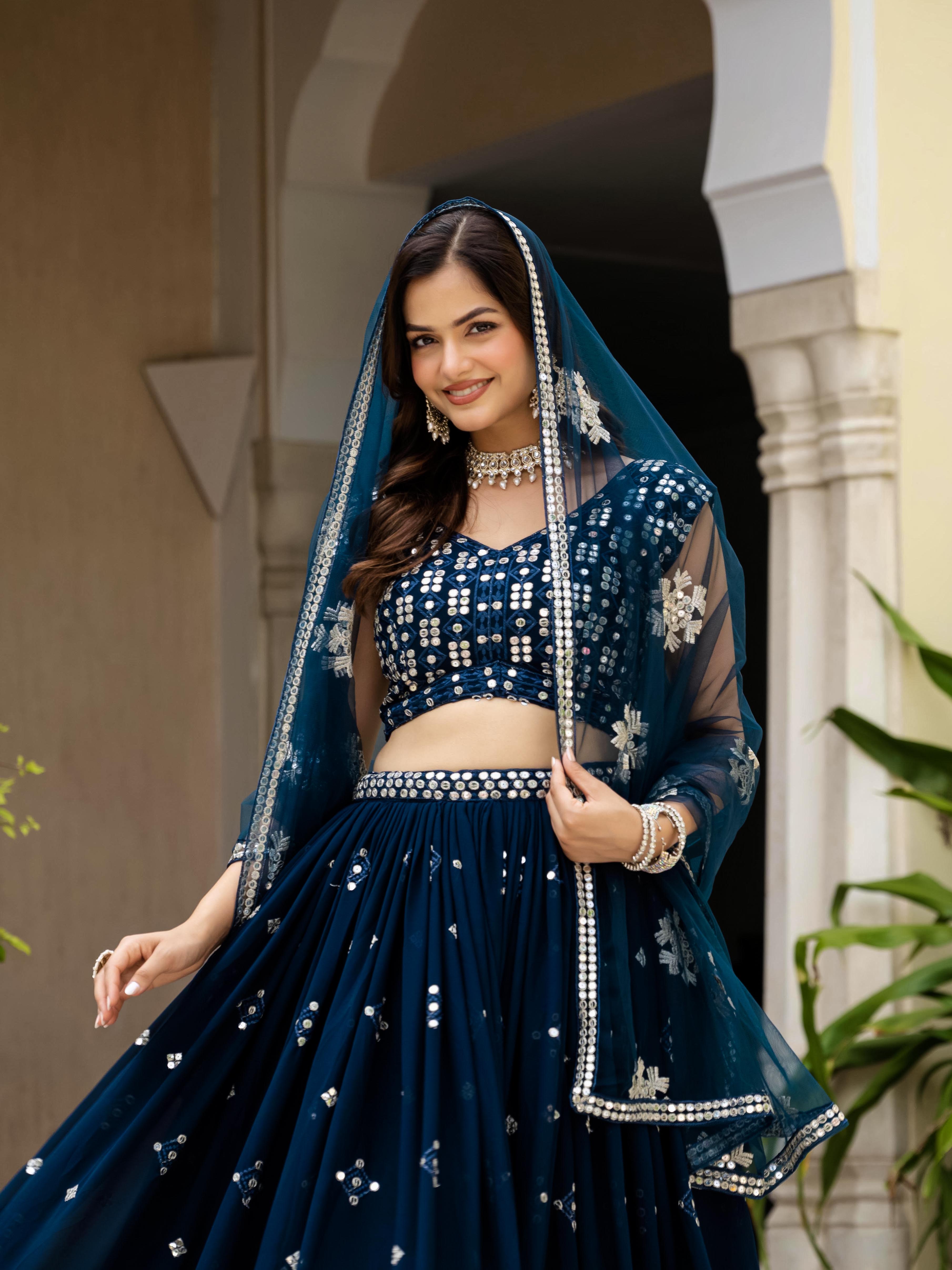 Women's Faux Georgette Heavy Embroidered Semi-Stitched Lehenga Choli with Net Dupatta