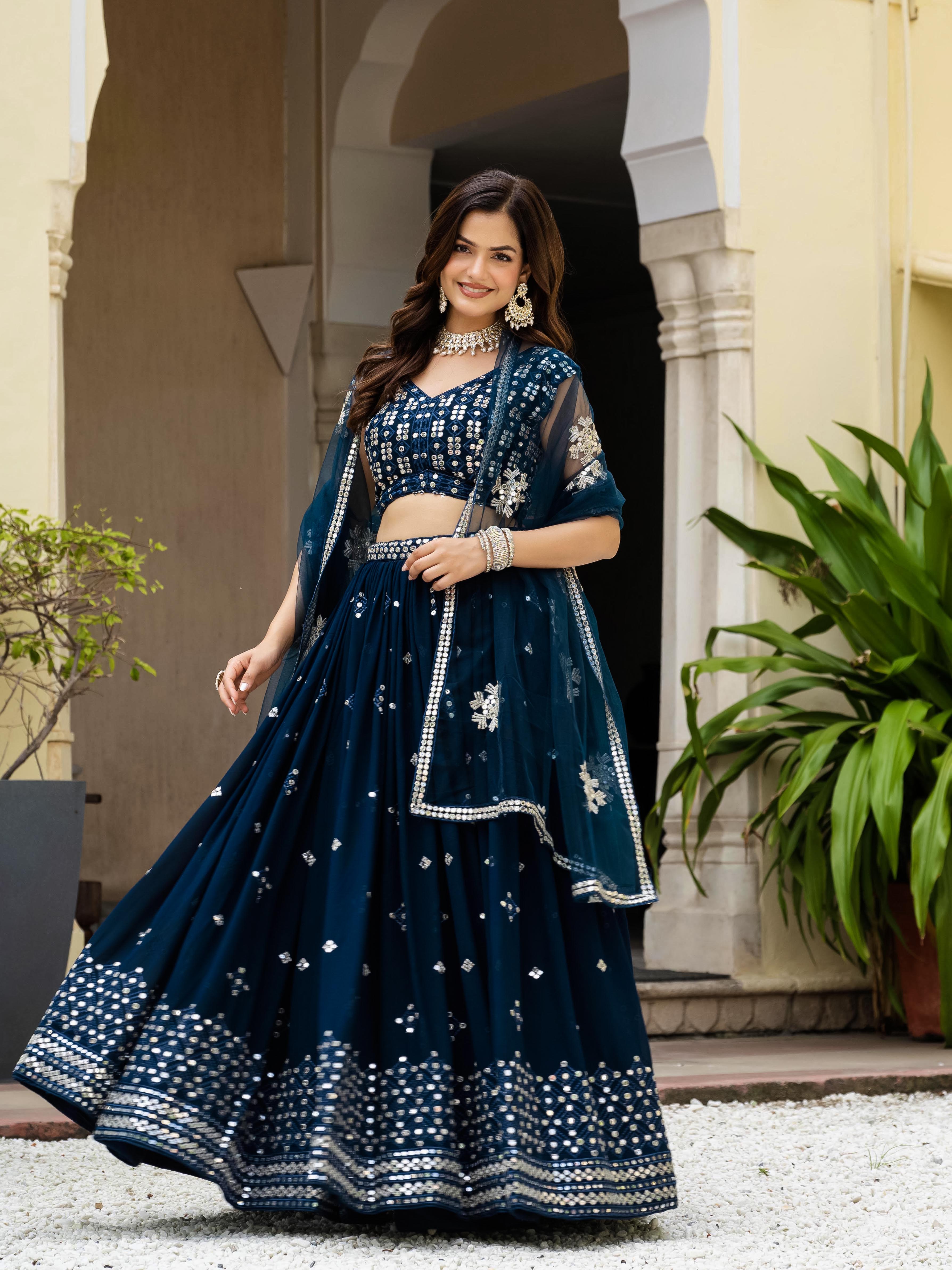 Women's Faux Georgette Heavy Embroidered Semi-Stitched Lehenga Choli with Net Dupatta