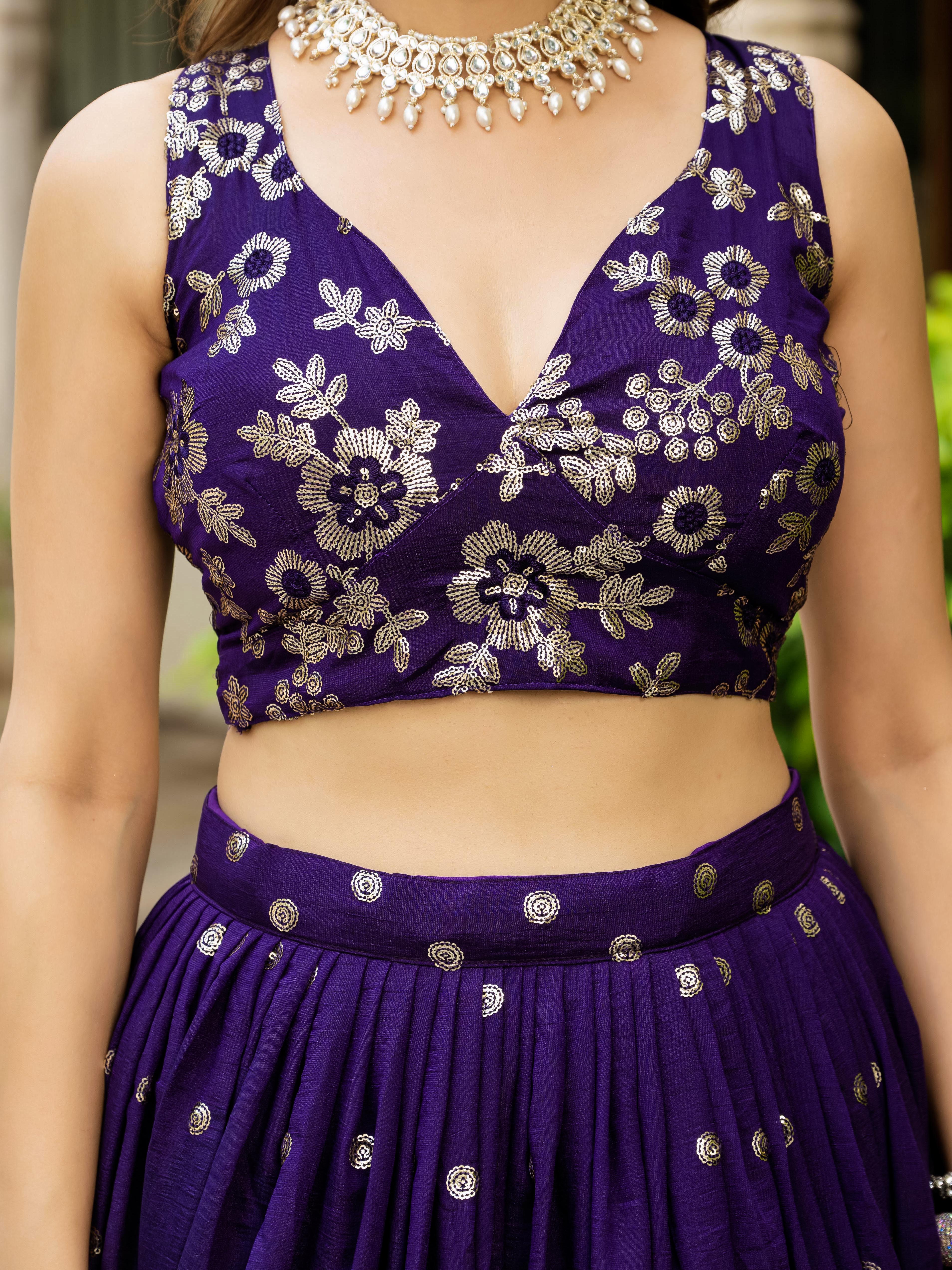 Women's Vichitra Embroidered Semi-Stitched Lehenga Choli with Vichitra Dupatta