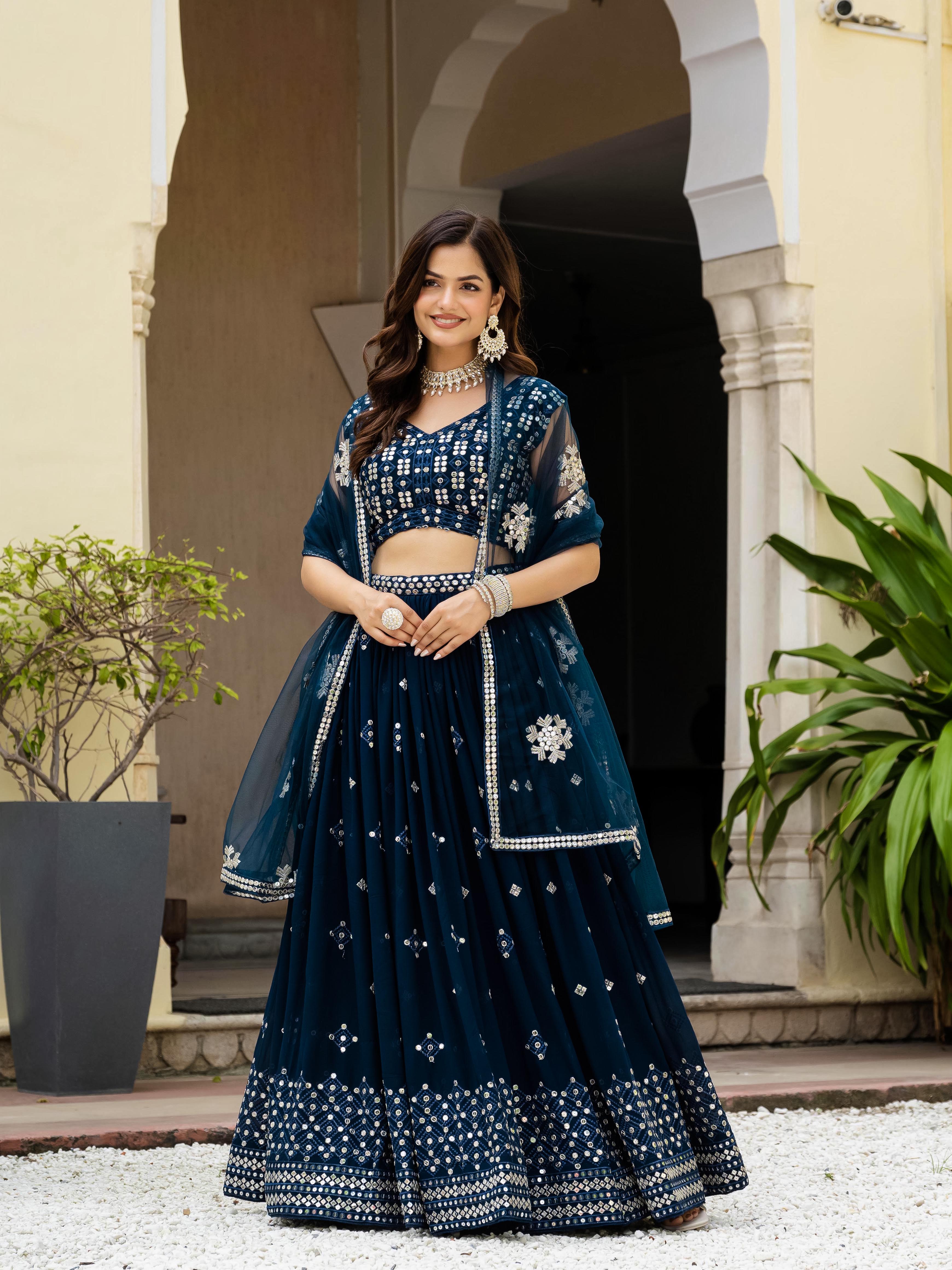 Women's Faux Georgette Heavy Embroidered Semi-Stitched Lehenga Choli with Net Dupatta