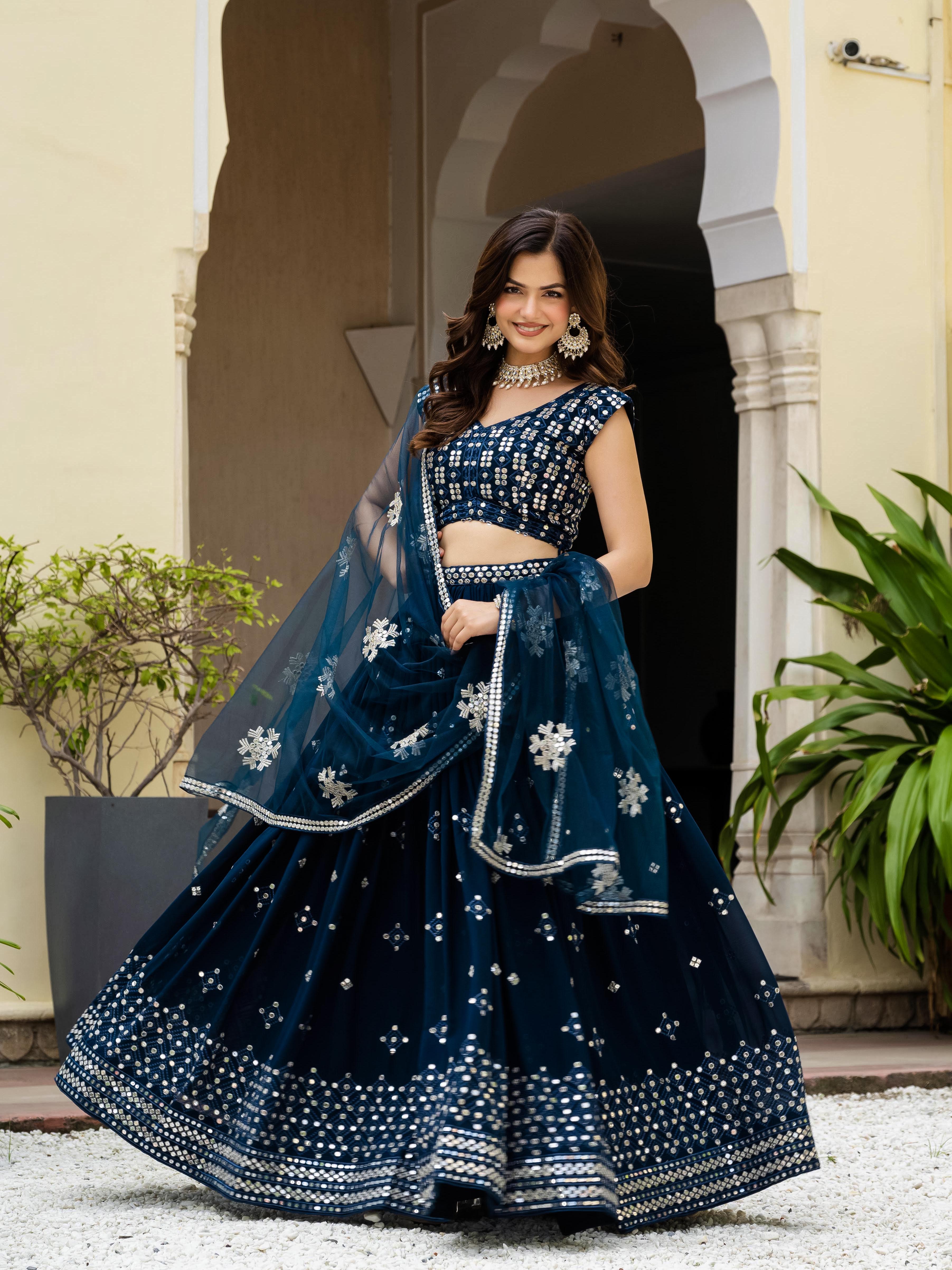 Women's Faux Georgette Heavy Embroidered Semi-Stitched Lehenga Choli with Net Dupatta