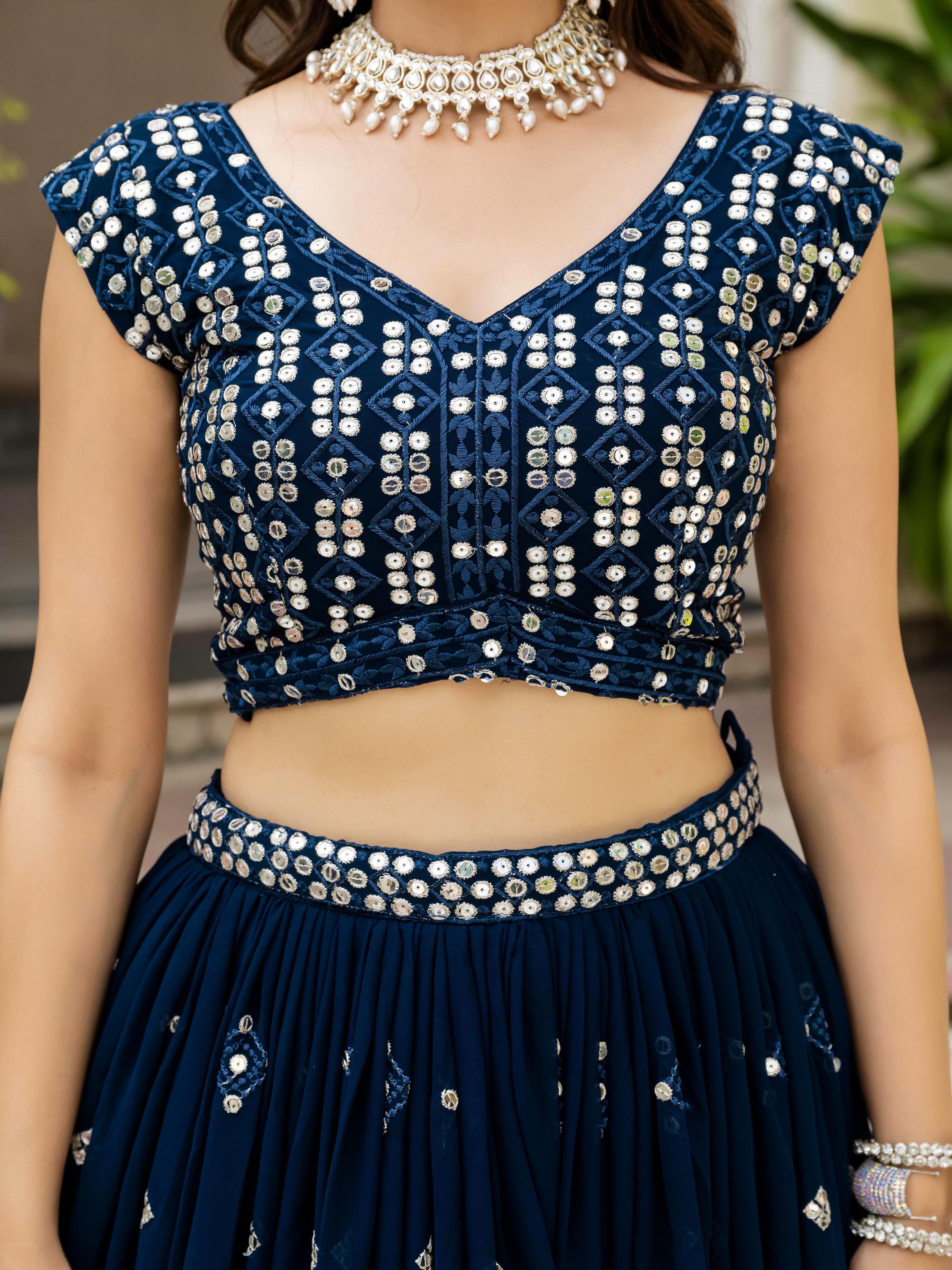 Women's Faux Georgette Heavy Embroidered Semi-Stitched Lehenga Choli with Net Dupatta