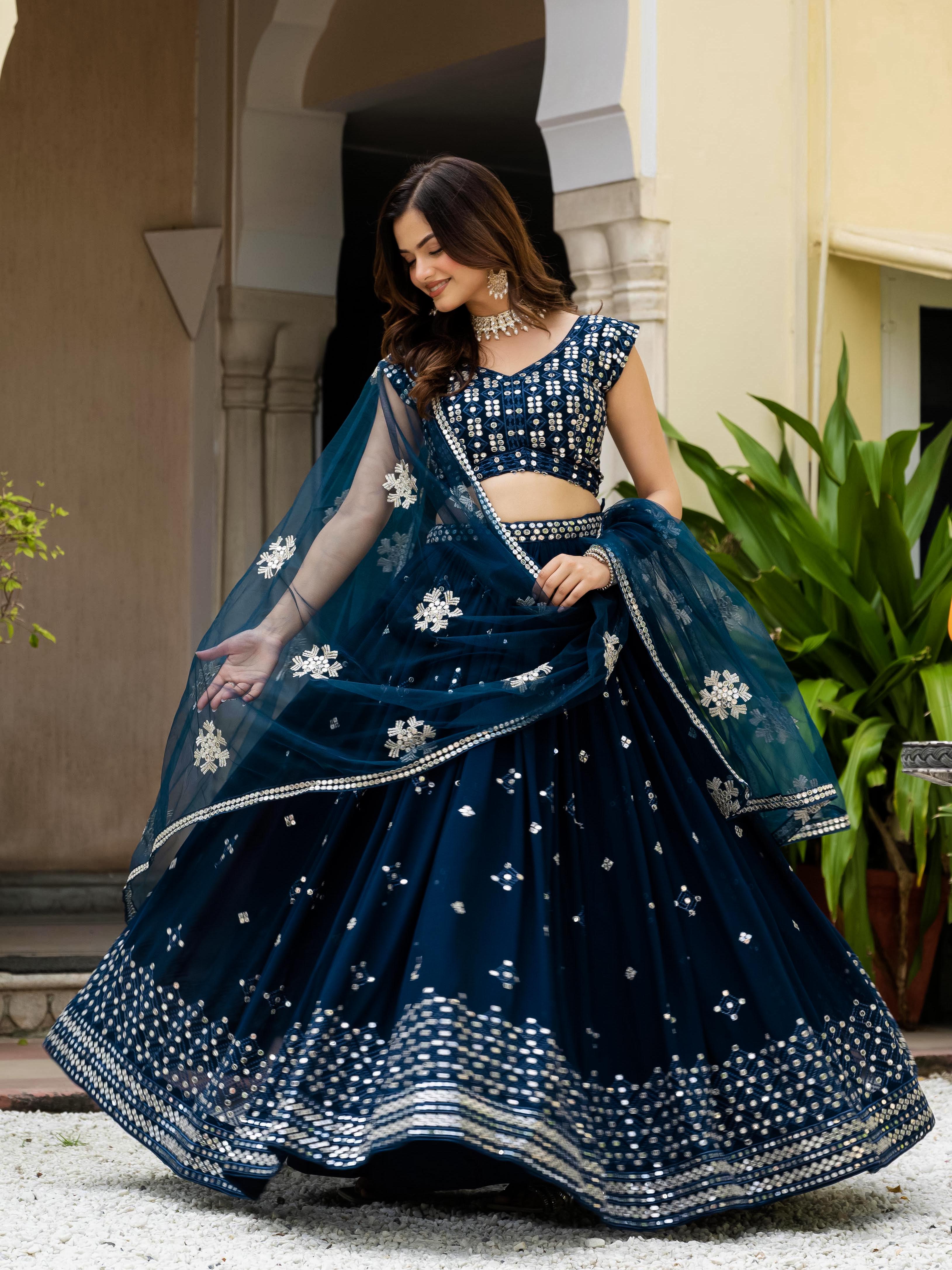 Women's Faux Georgette Heavy Embroidered Semi-Stitched Lehenga Choli with Net Dupatta