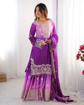 Women's Chinon Silk Embroidered Palazzo Set with Dupatta