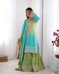 Women's Chinon Silk Embroidered Palazzo Set with Dupatta