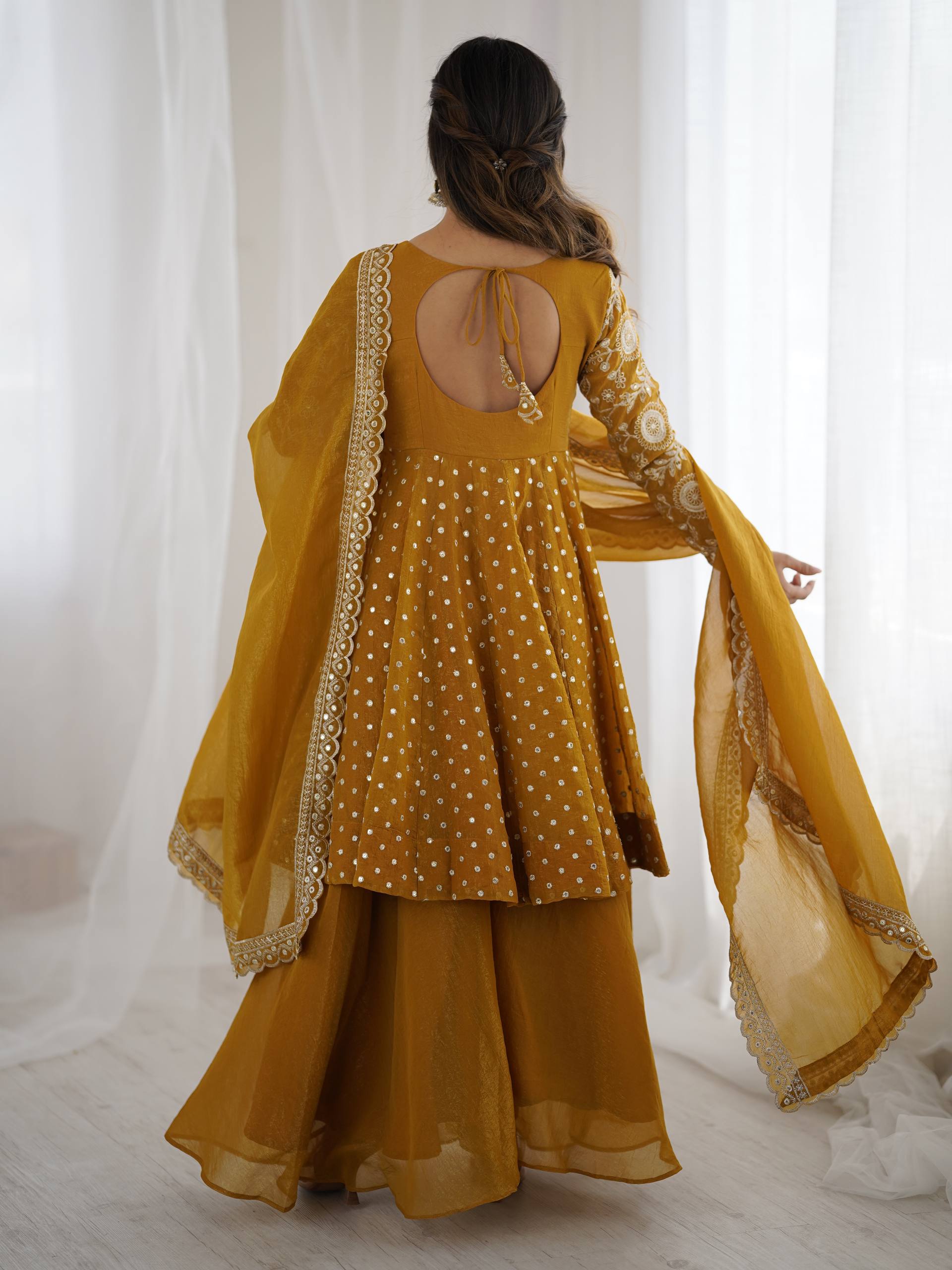 Women's Crunchy Silk Embroidered Sharara Palazzo Suit Set with Dupatta