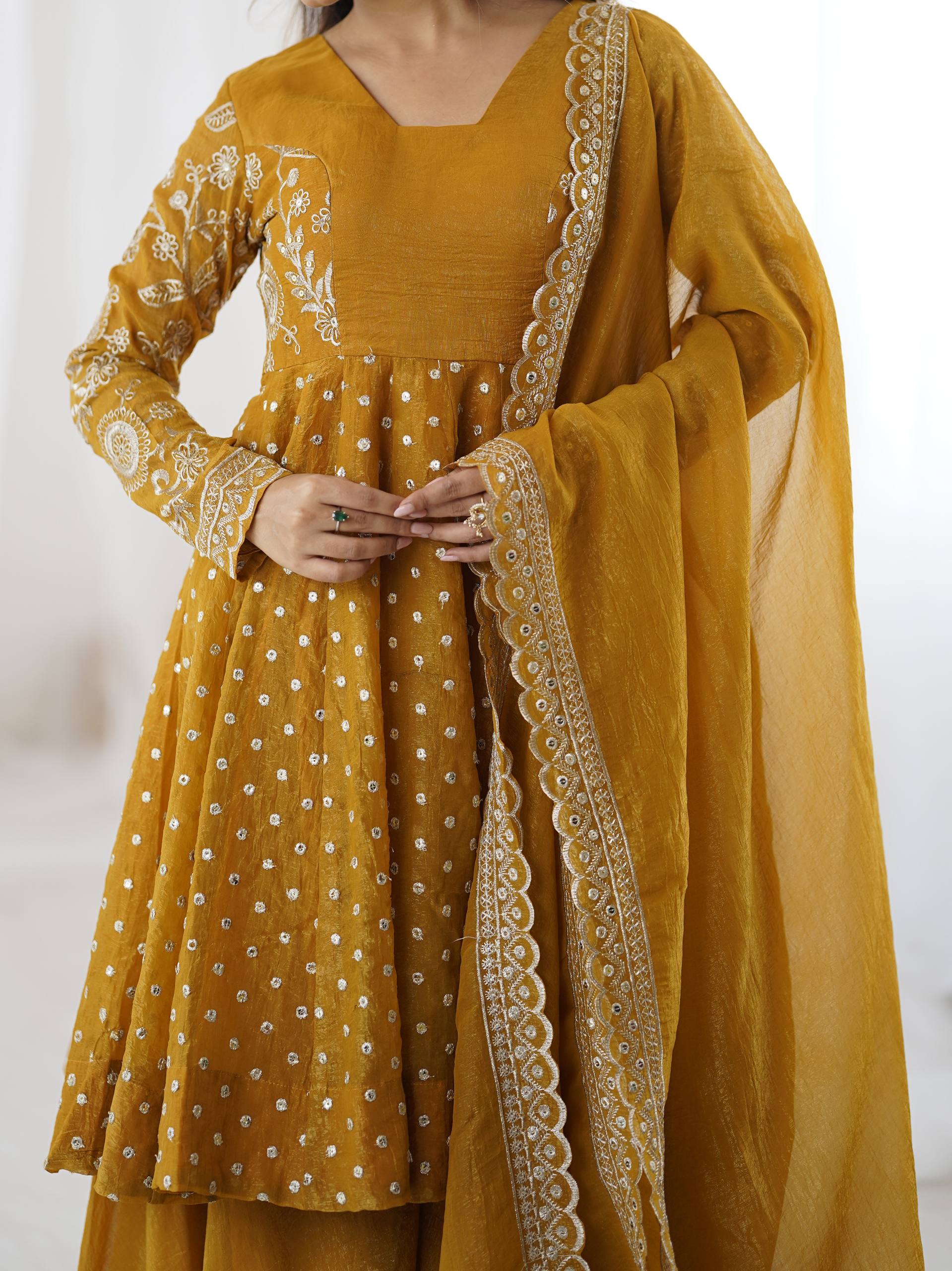 Women's Crunchy Silk Embroidered Sharara Palazzo Suit Set with Dupatta