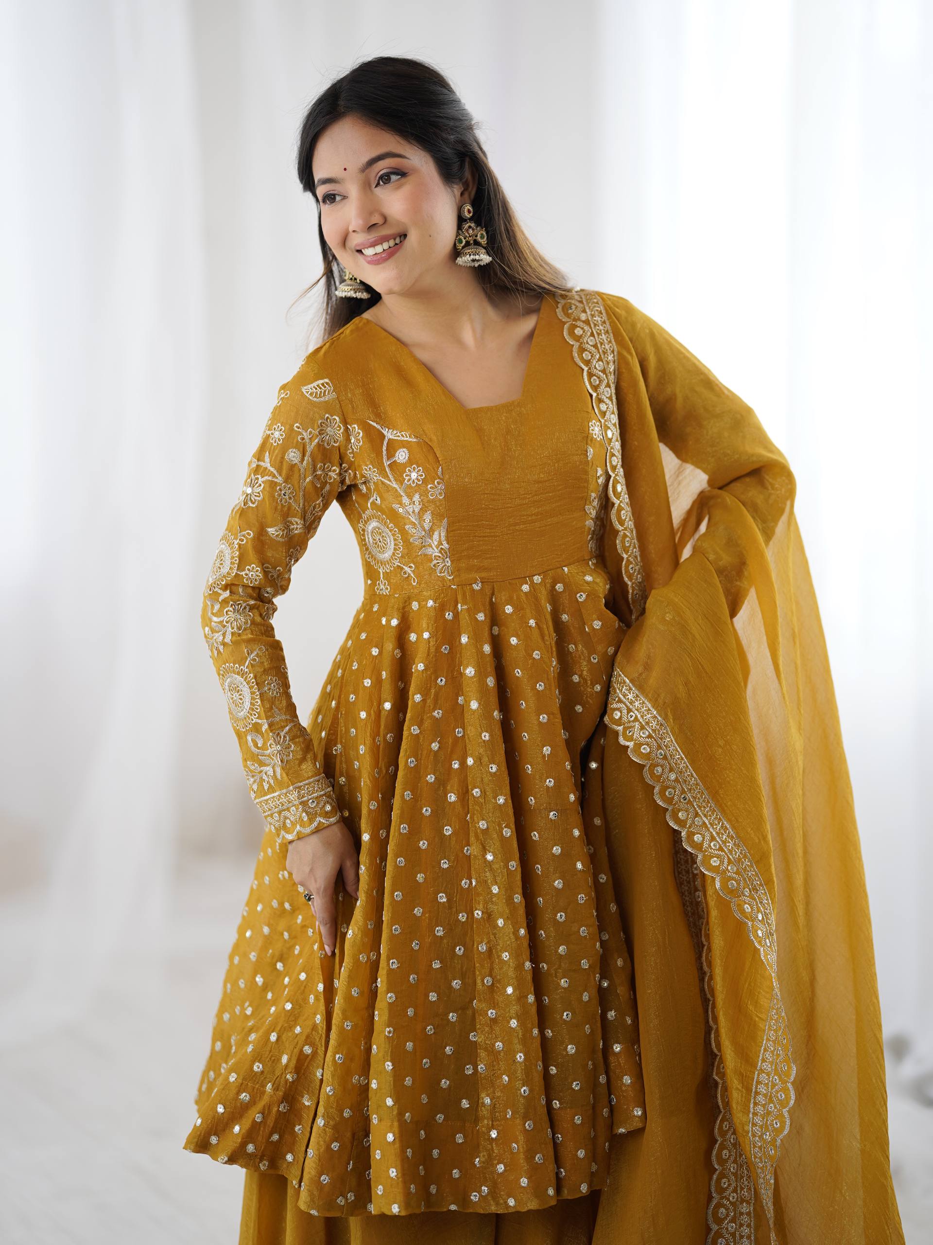Women's Crunchy Silk Embroidered Sharara Palazzo Suit Set with Dupatta