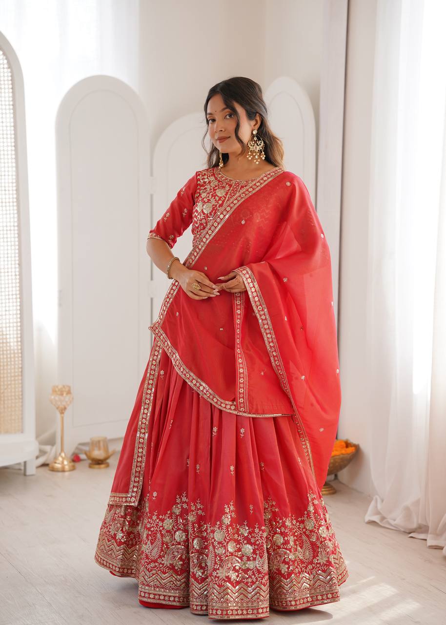 Women's Shimmer Silk Embroidered Lehenga Choli Set with Dupatta