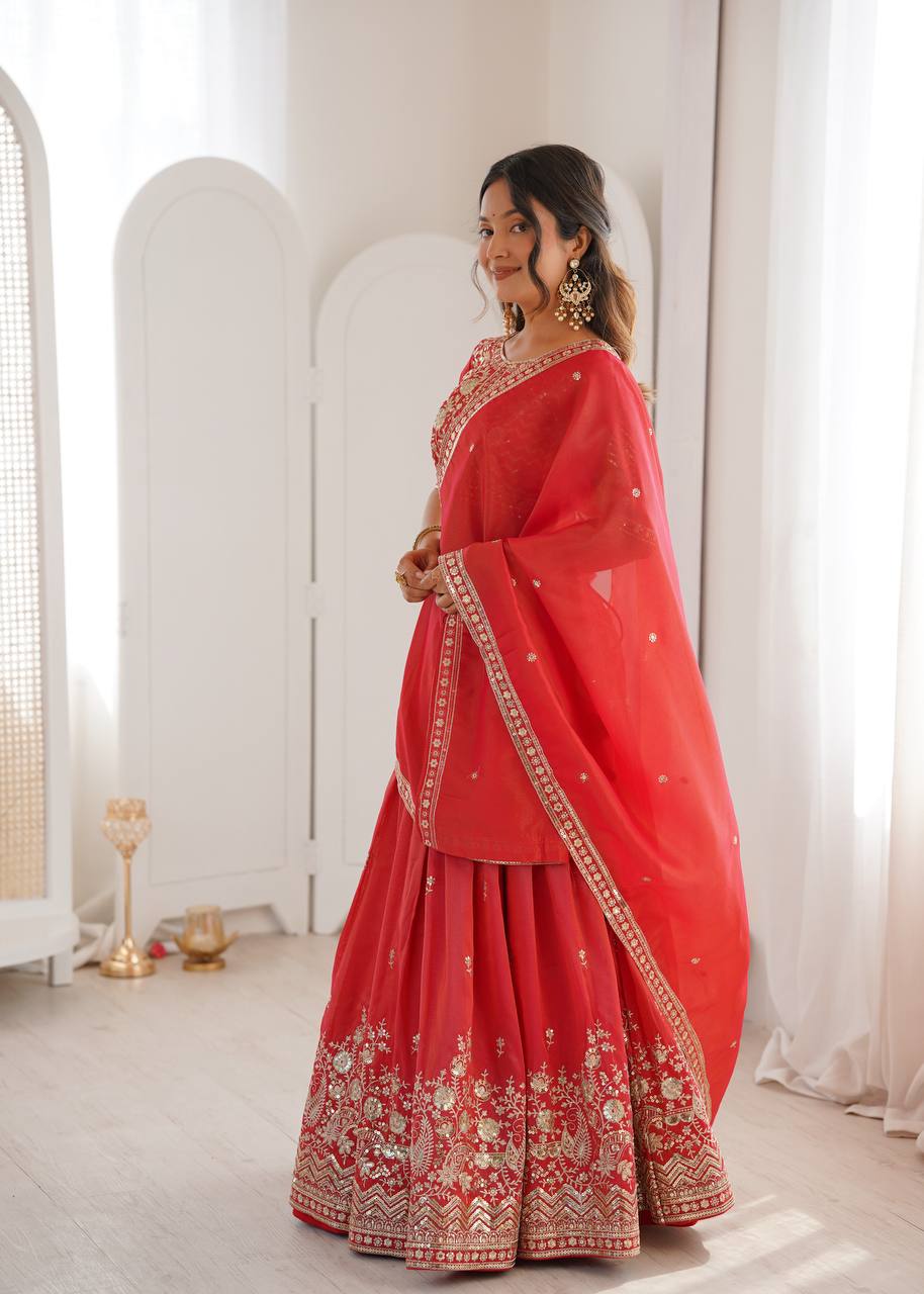 Women's Shimmer Silk Embroidered Lehenga Choli Set with Dupatta