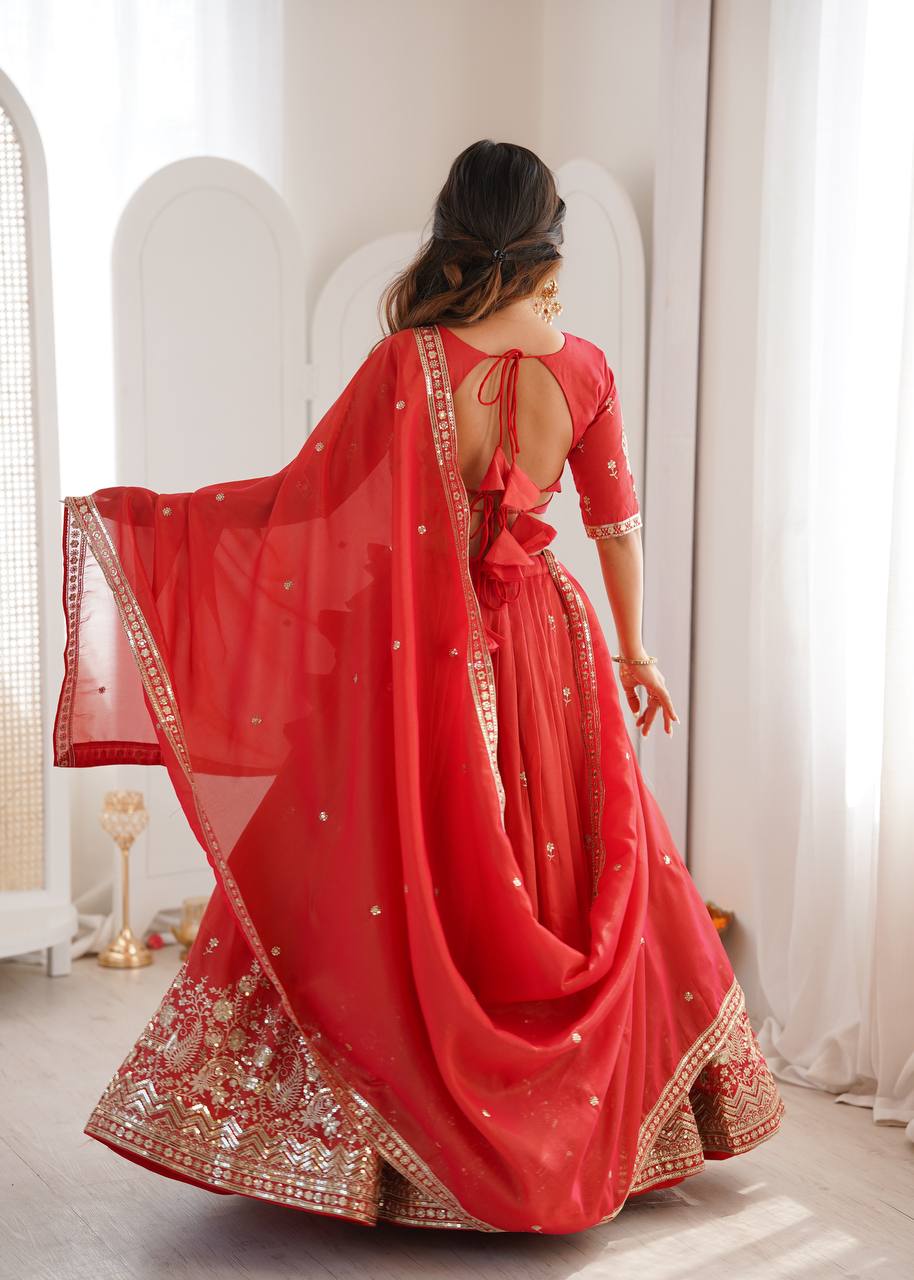 Women's Shimmer Silk Embroidered Lehenga Choli Set with Dupatta