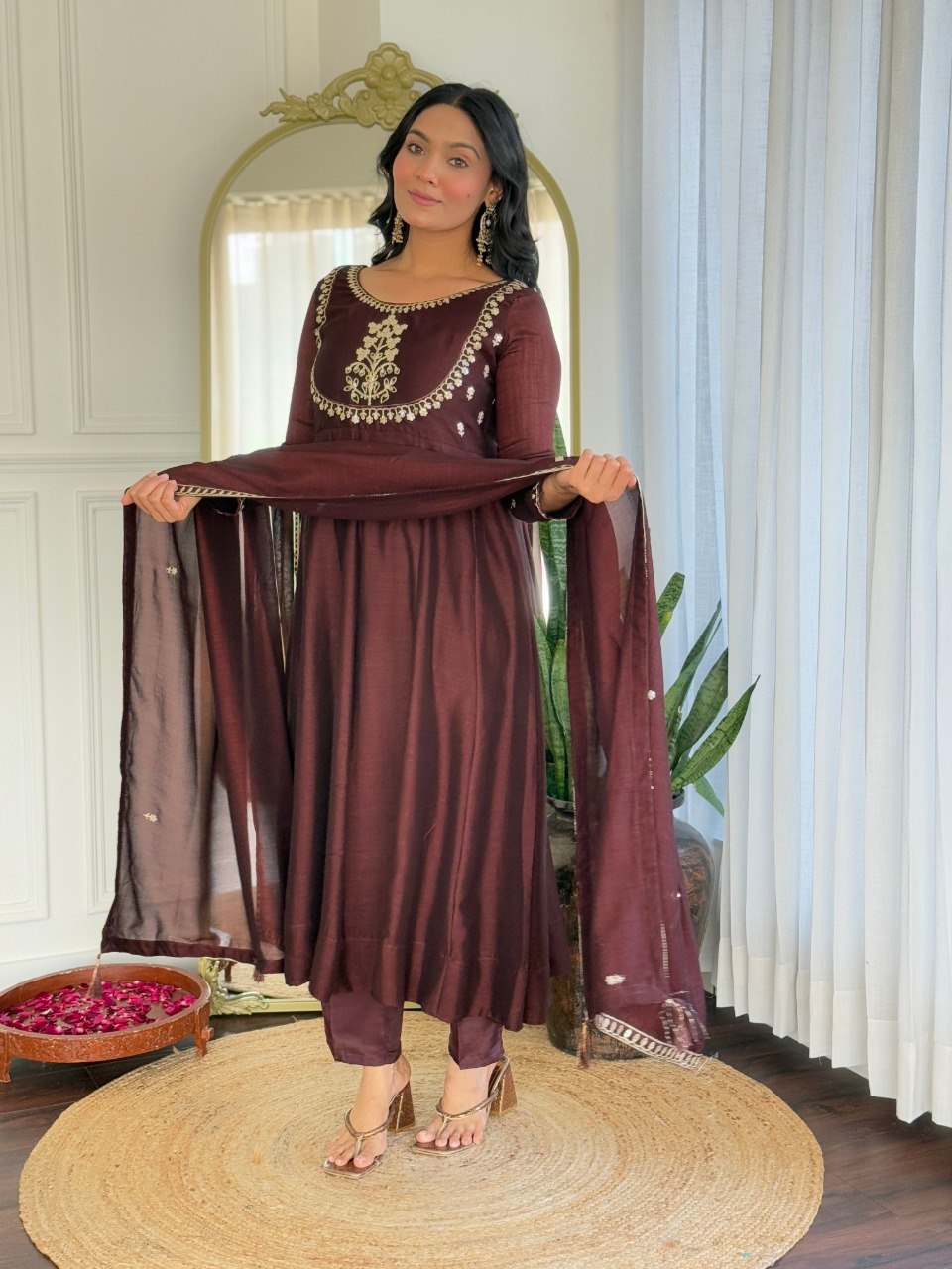 Women's Vichitra Silk Embroidered Kurta Pant Set with Dupatta – Party Wear Fully Stitched Ethnic Suit