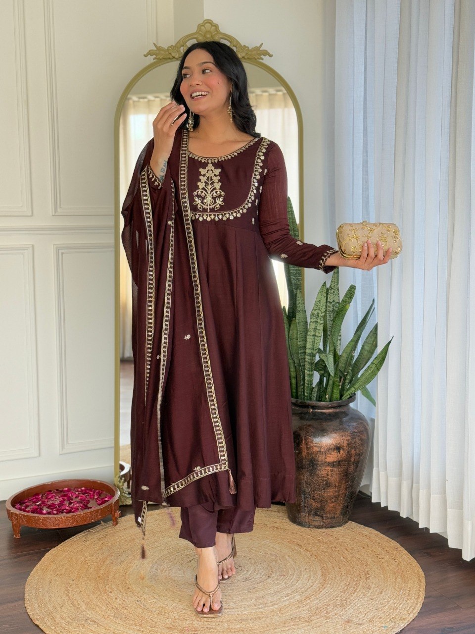 Women's Vichitra Silk Embroidered Kurta Pant Set with Dupatta – Party Wear Fully Stitched Ethnic Suit