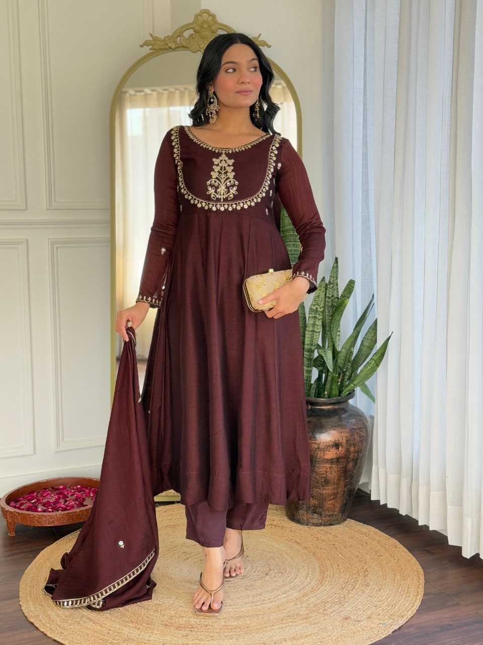 Women's Vichitra Silk Embroidered Kurta Pant Set with Dupatta – Party Wear Fully Stitched Ethnic Suit