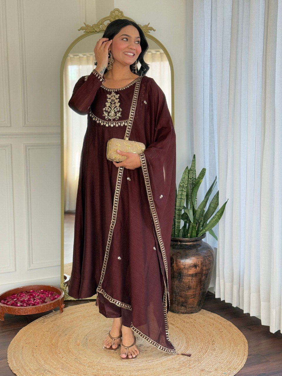 Women's Vichitra Silk Embroidered Kurta Pant Set with Dupatta – Party Wear Fully Stitched Ethnic Suit