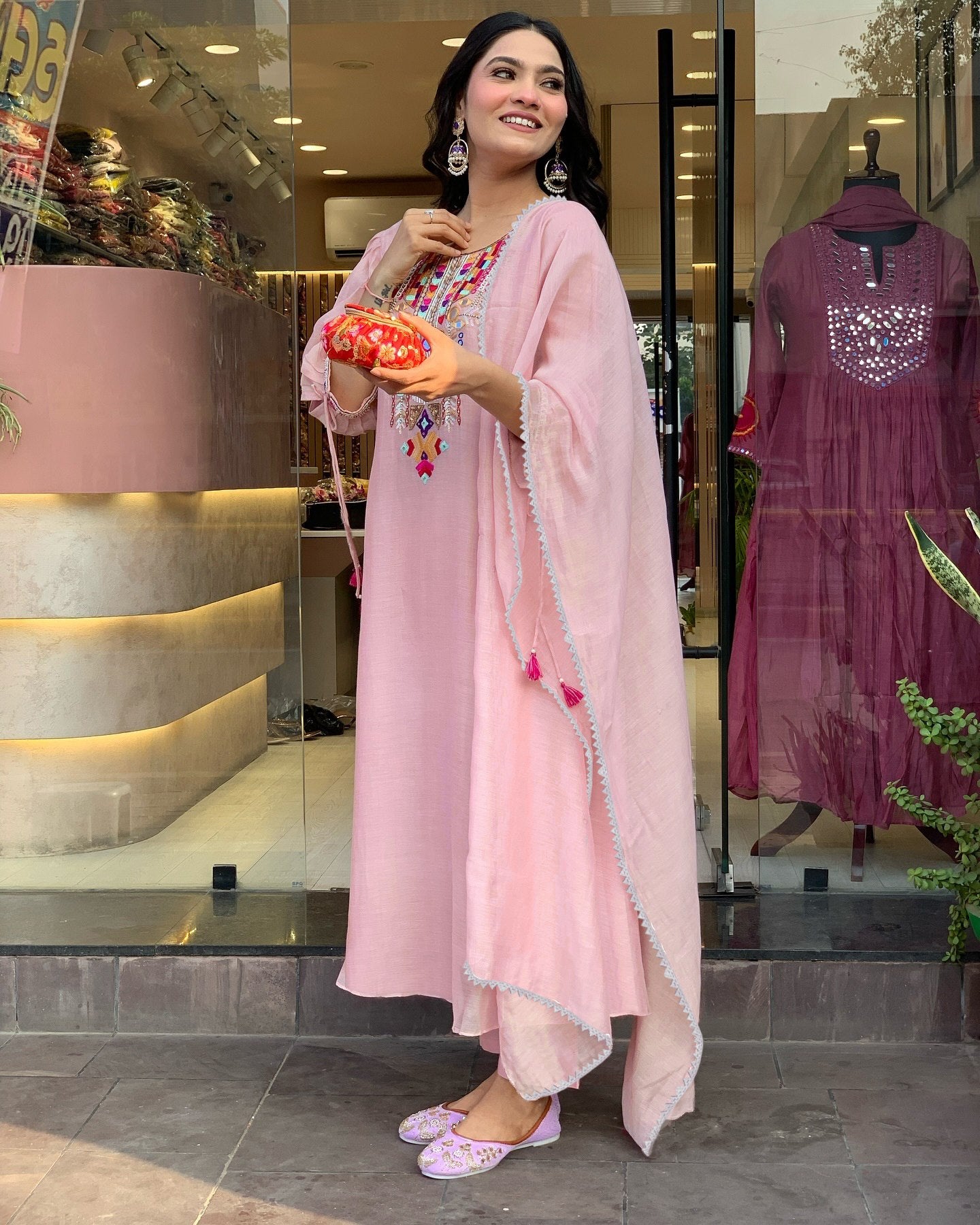 Women's Tesla Silk Embroidered Kurta Pant Set with Organza Dupatta
