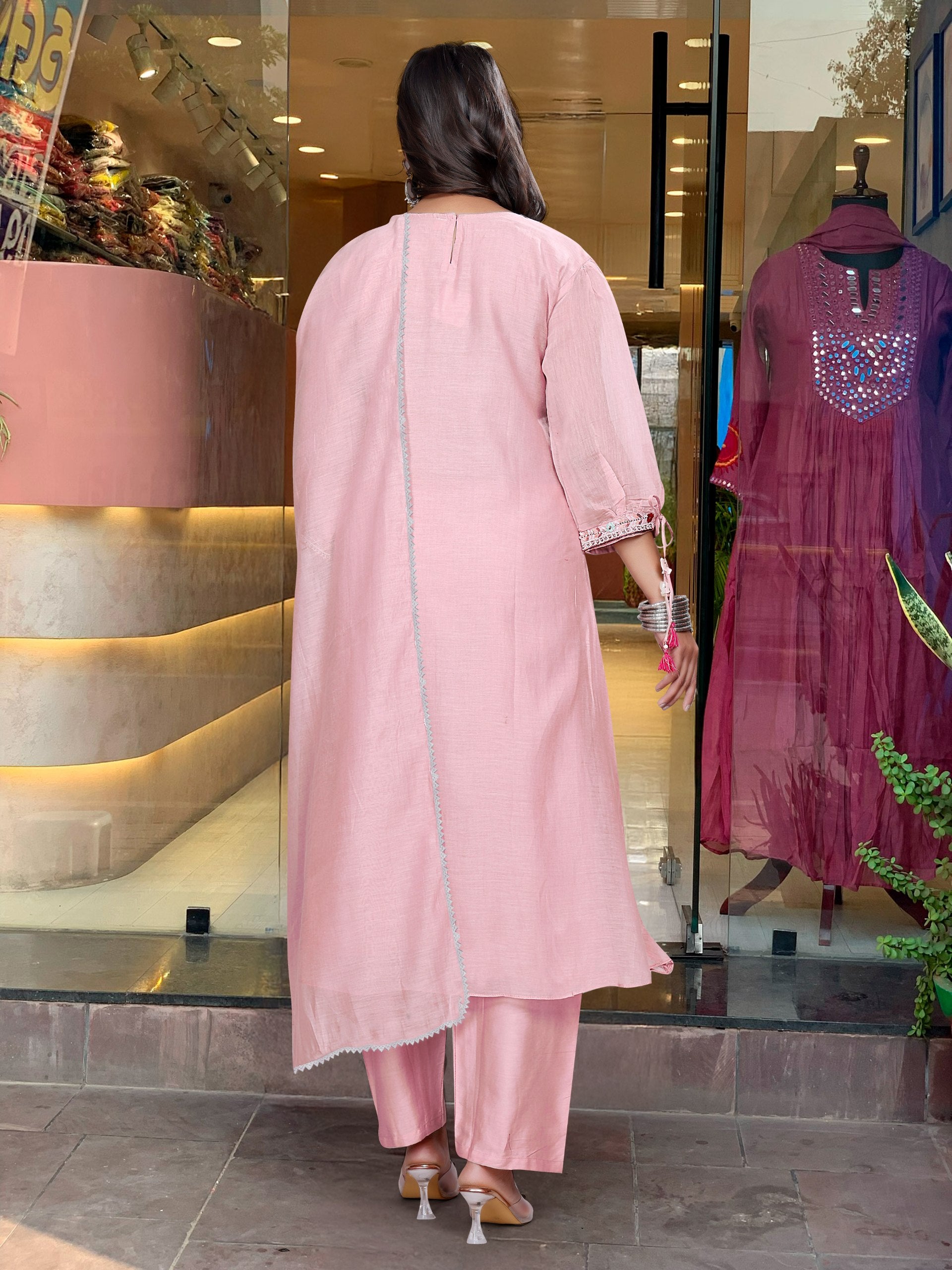 Women's Tesla Silk Embroidered Kurta Pant Set with Organza Dupatta