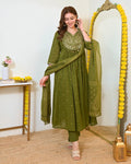 Women's Mul Chanderi Embroidered Kurta Pant Set with Printed Dupatta Party Wear Ethnic Suit