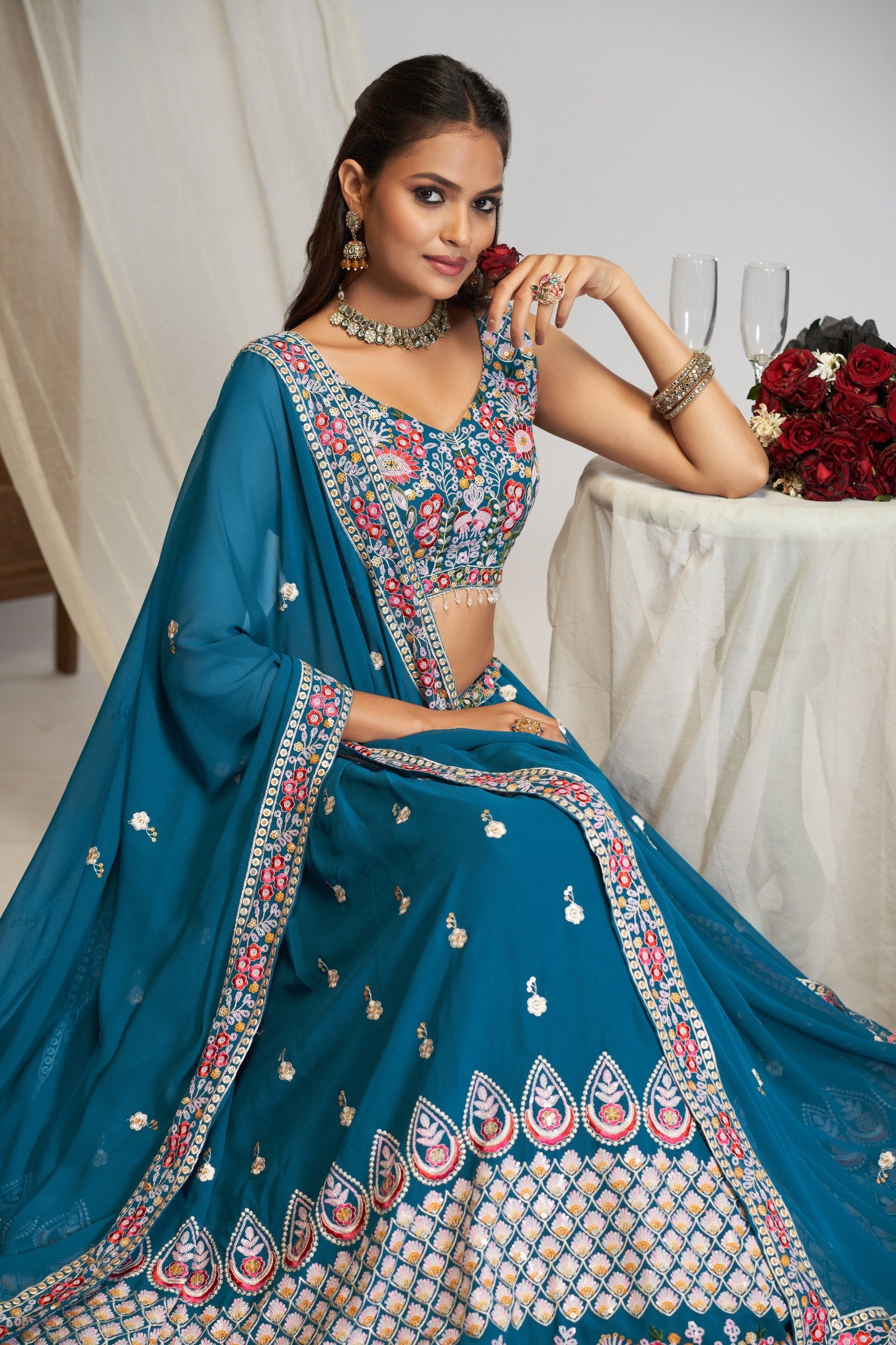 Women's Faux Georgette Embroidered Semi-Stitched Lehenga Choli with Georgette Dupatta