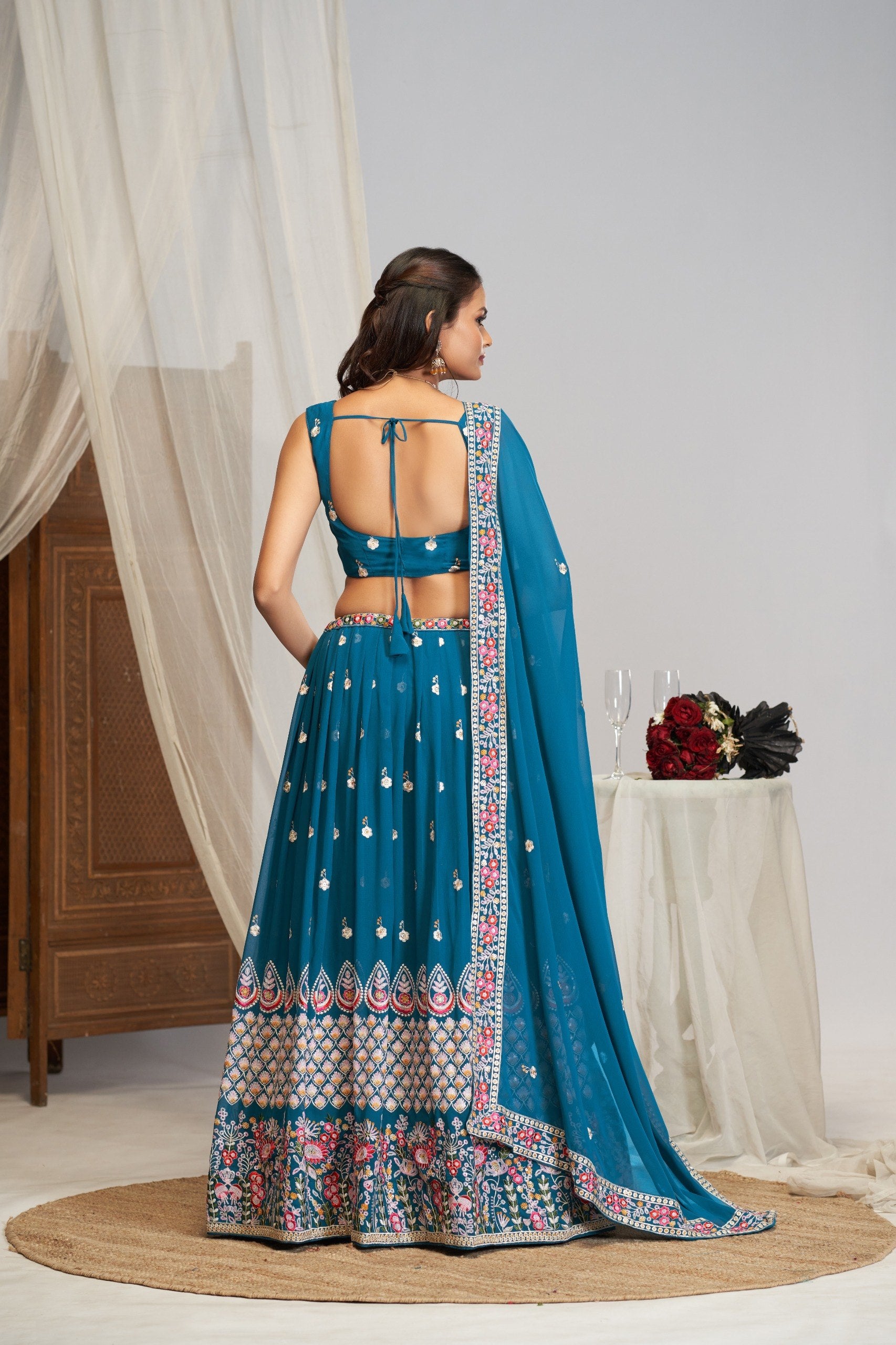 Women's Faux Georgette Embroidered Semi-Stitched Lehenga Choli with Georgette Dupatta