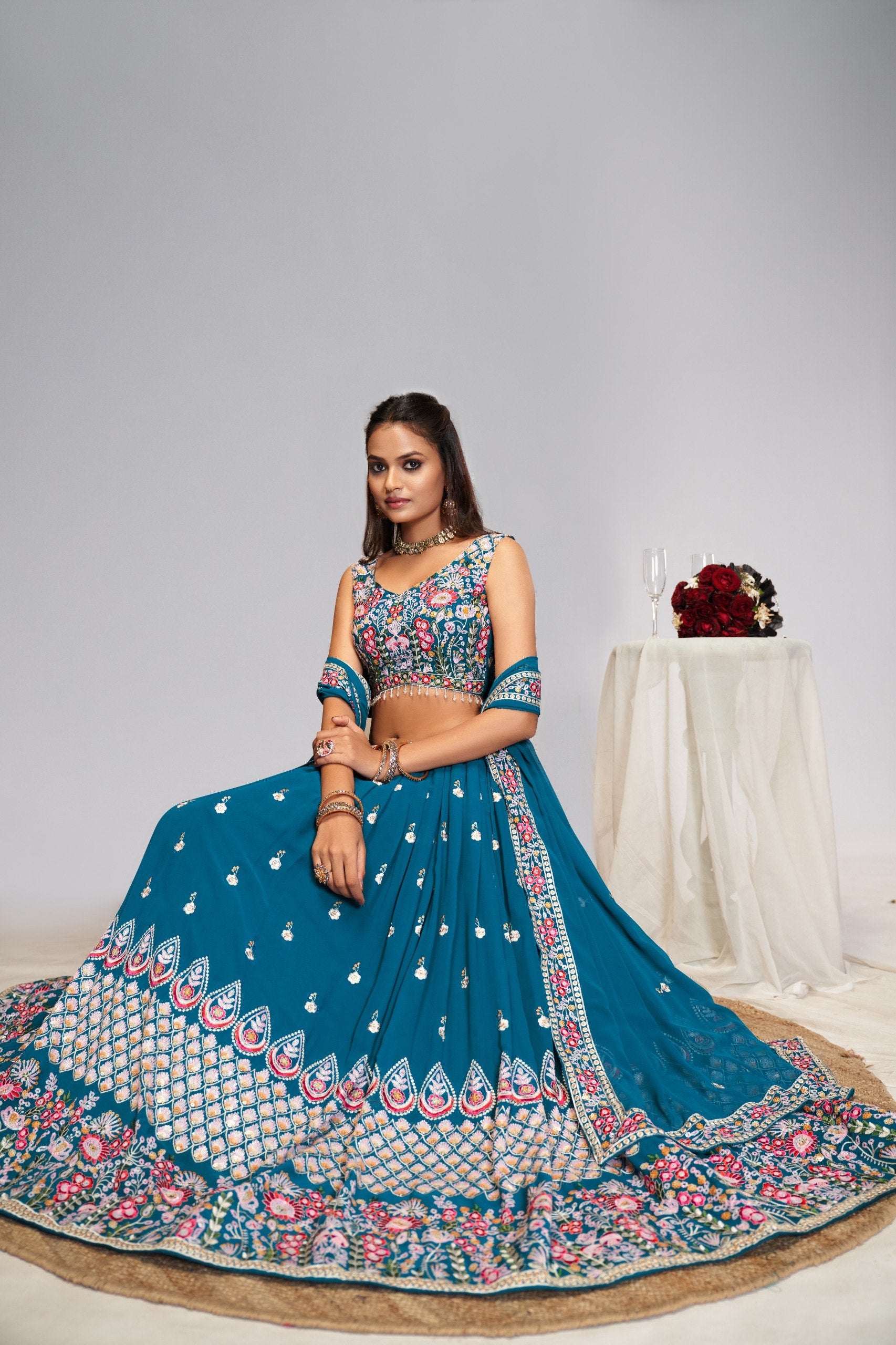 Women's Faux Georgette Embroidered Semi-Stitched Lehenga Choli with Georgette Dupatta