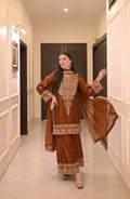 Women's Embroidered Vichitra Silk Kurta Palazzo Set with Dupatta
