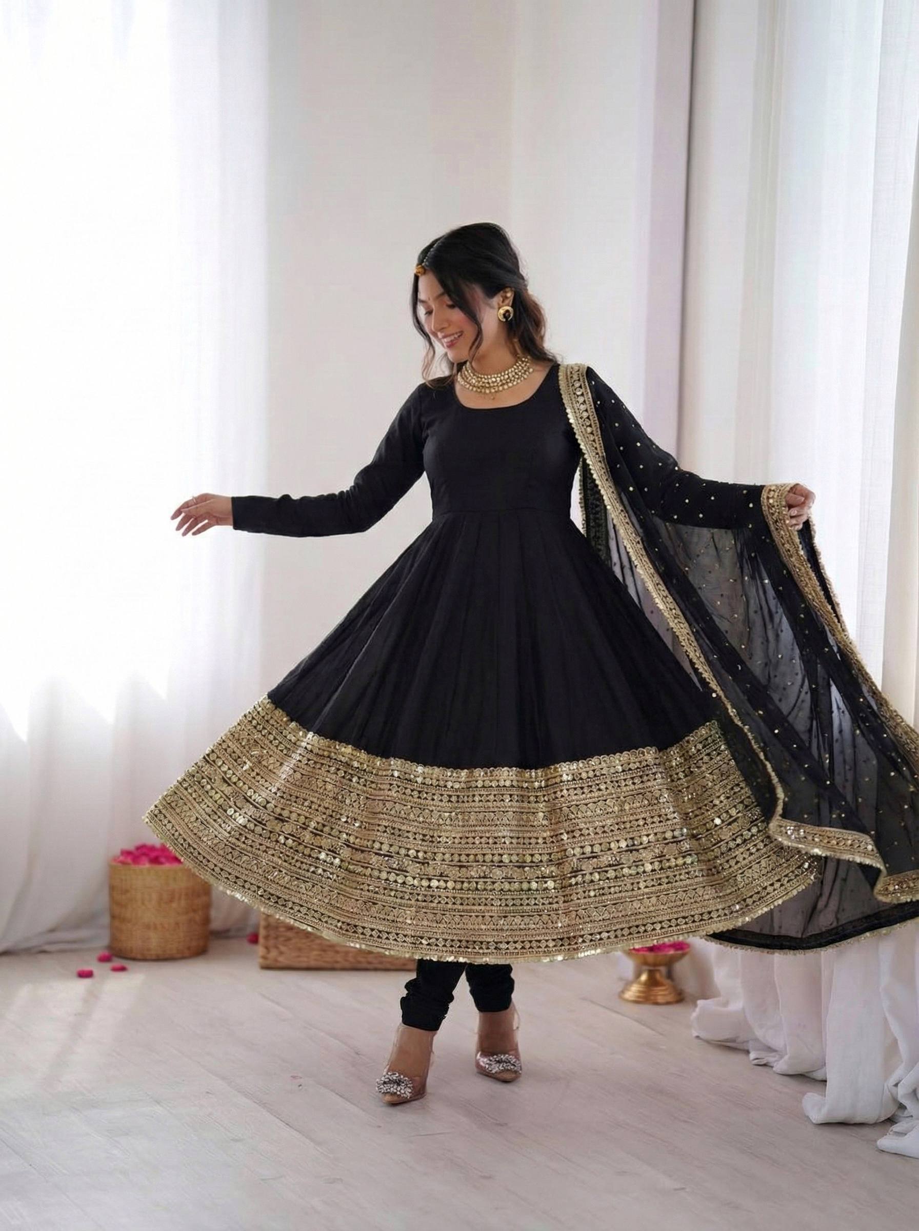 Women's Roman Silk Embroidered Anarkali Gown Set with Fox Georgette Dupatta