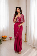 Women's Heavy Crepe Silk Ready-to-Wear Saree with Embroidered Koti Jacket and Blouse