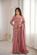 Women's Fendy Silk Embroidered Sharara Palazzo Suit Set with Dupatta