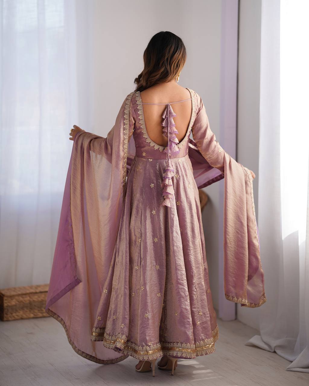 Women's Fandy Silk Embroidered Gown Set with Pant and Dupatta