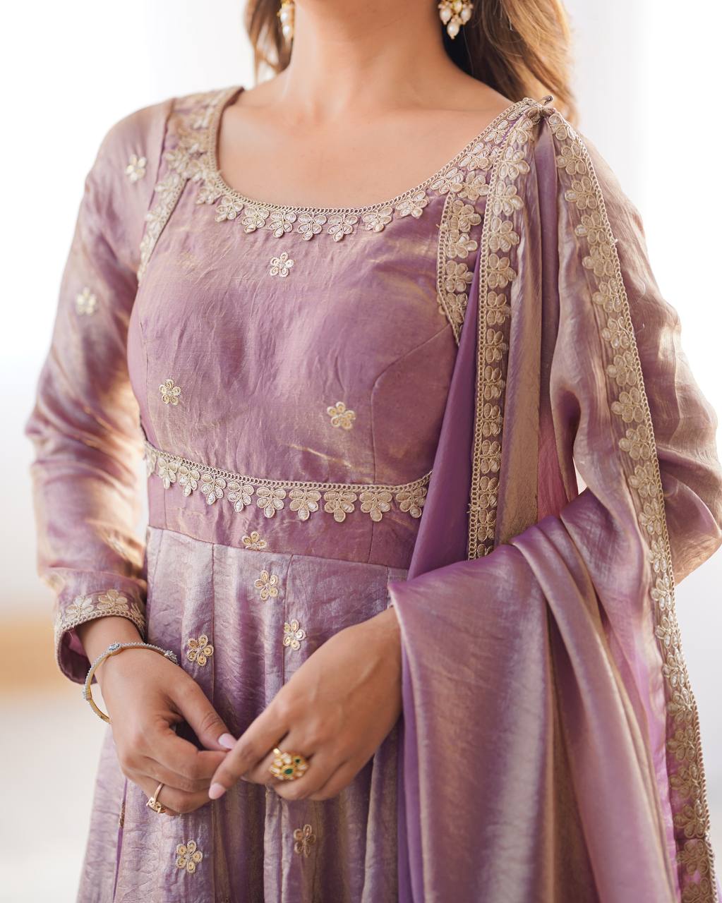 Women's Fandy Silk Embroidered Gown Set with Pant and Dupatta