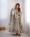 Women's Fandy Silk Embroidered Gown Set with Pant and Dupatta
