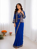 Women's Heavy Crepe Silk Ready-to-Wear Saree with Embroidered Koti, Blouse & Belt