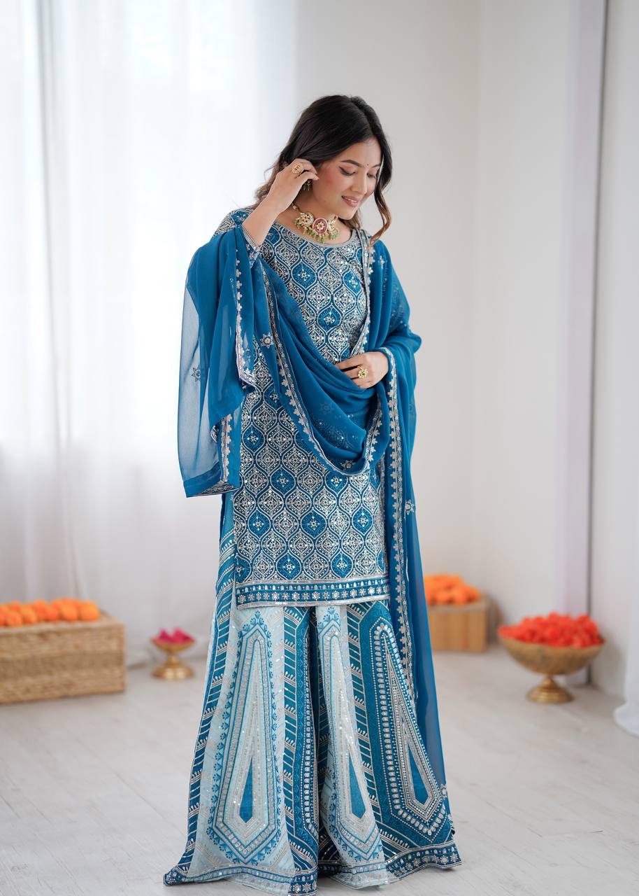 Women's Faux Georgette Embroidered Lehenga Set with Top and Dupatta