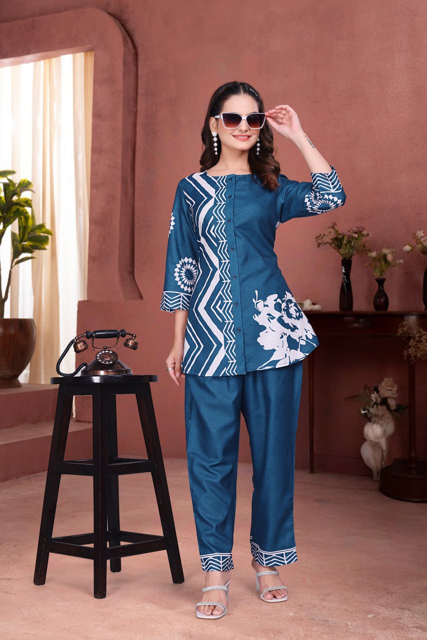 Digital Printed Magic Slub Co-Ord Set for Women