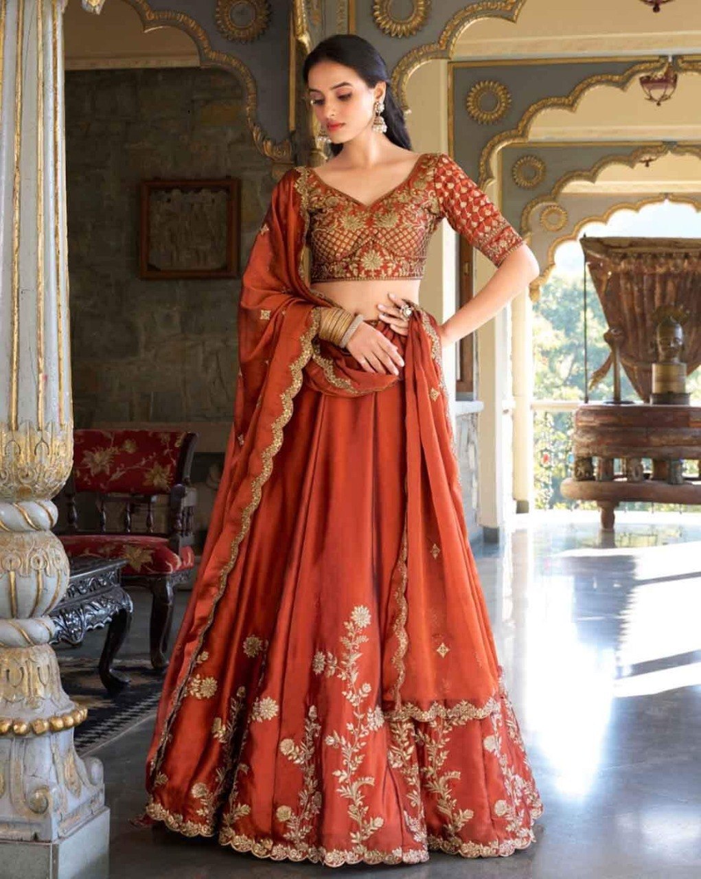 Women's Vichitra Silk Embroidered Sequence Lehenga Choli Set with Dupatta Semi Stitched Designer Ethnic Wear