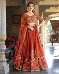 Women's Vichitra Silk Embroidered Sequence Lehenga Choli Set with Dupatta Semi Stitched Designer Ethnic Wear
