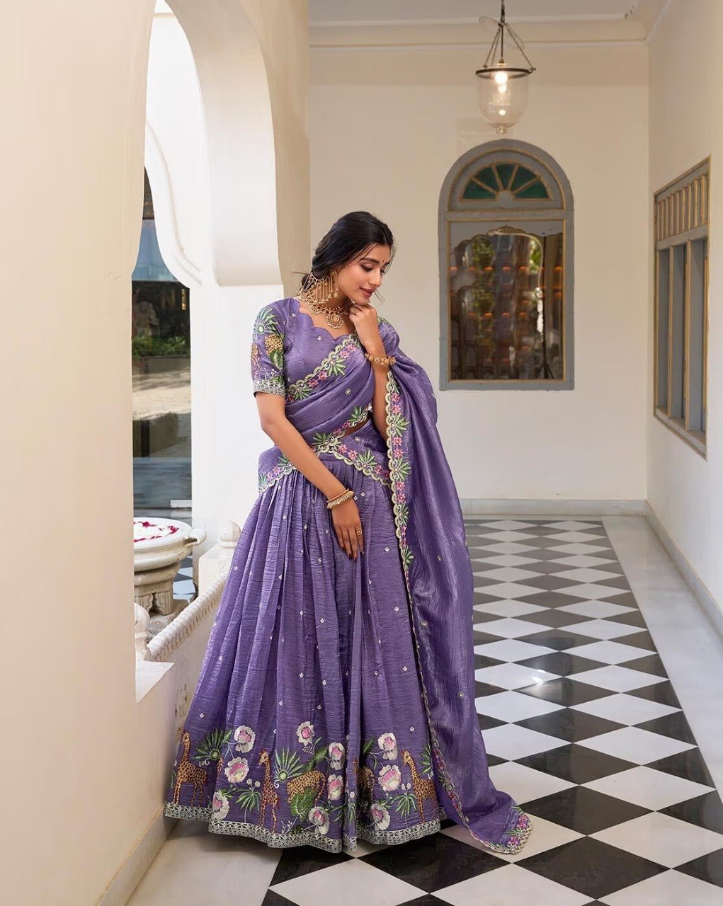 Women's Currency Fabric Embroidered Designer Lehenga Choli Set with Dupatta Semi Stitched Ethnic Wear