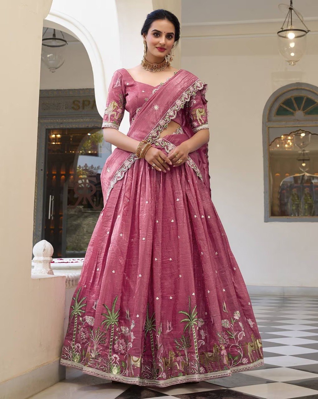 Women's Currency Fabric Embroidered Semi-Stitched Lehenga Choli with Dupatta