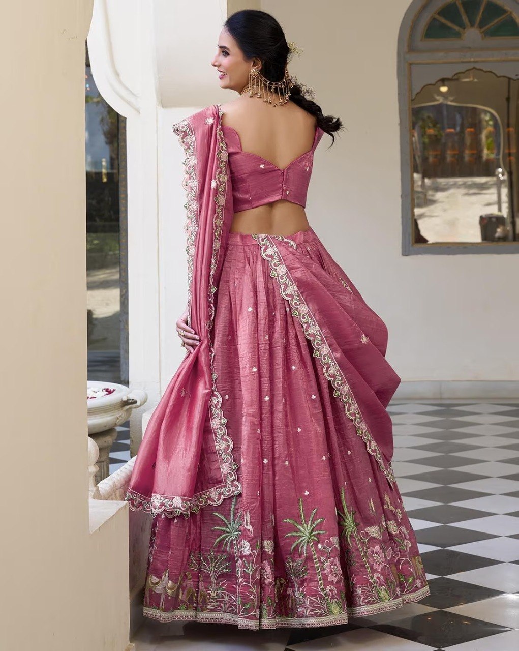 Women's Currency Fabric Embroidered Semi-Stitched Lehenga Choli with Dupatta