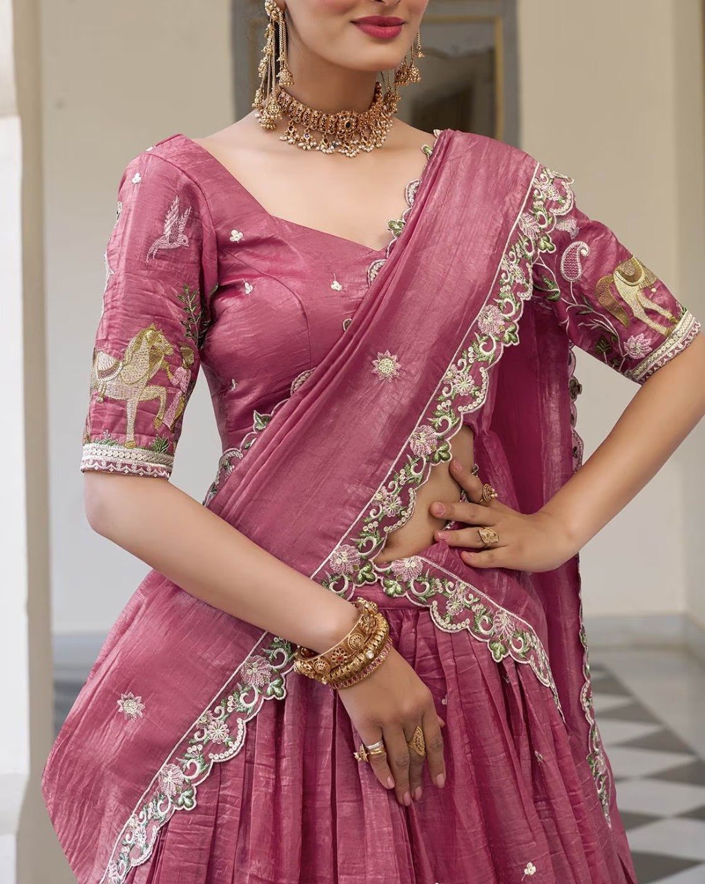 Women's Currency Fabric Embroidered Semi-Stitched Lehenga Choli with Dupatta