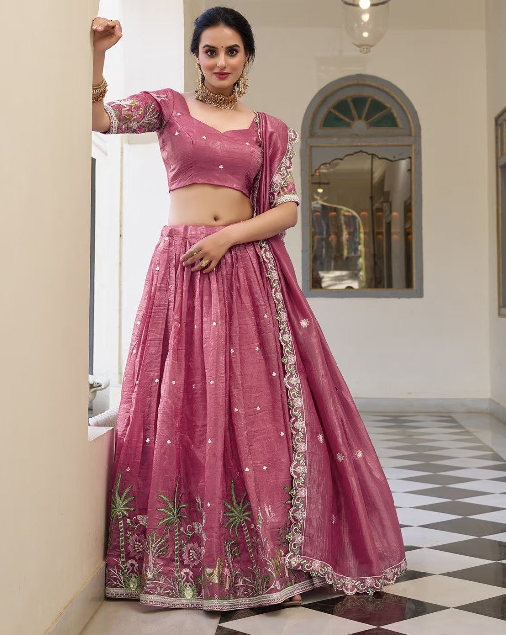 Women's Currency Fabric Embroidered Semi-Stitched Lehenga Choli with Dupatta