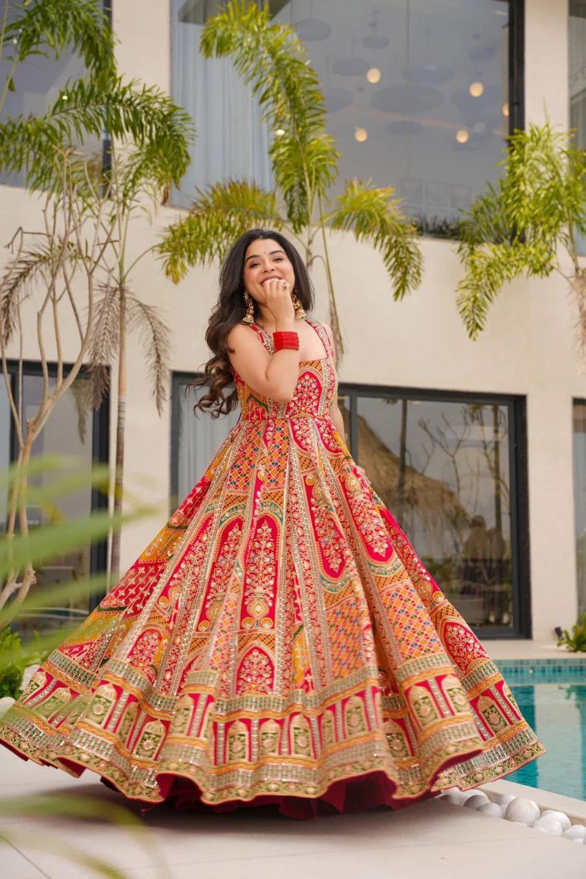 Digital Printed Jimmy Organza Silk Anarkali Gown with Organza Dupatta