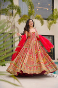 Digital Printed Jimmy Organza Silk Anarkali Gown with Organza Dupatta