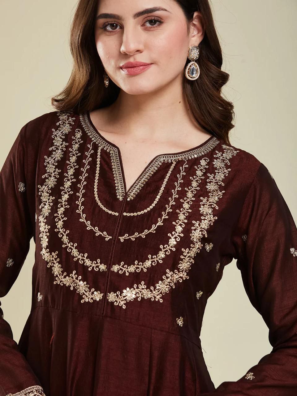 Trendy Vichitra Silk Embroidered Anarkali Kurti Pant Set with Dupatta