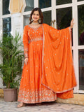 Women's American Silk Embroidered Gown Set with Pant and Dupatta