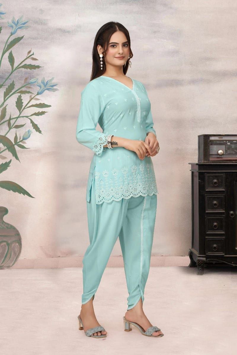 Sky Blue Embroidered Pure Viscose Rayon Co-Ord Set